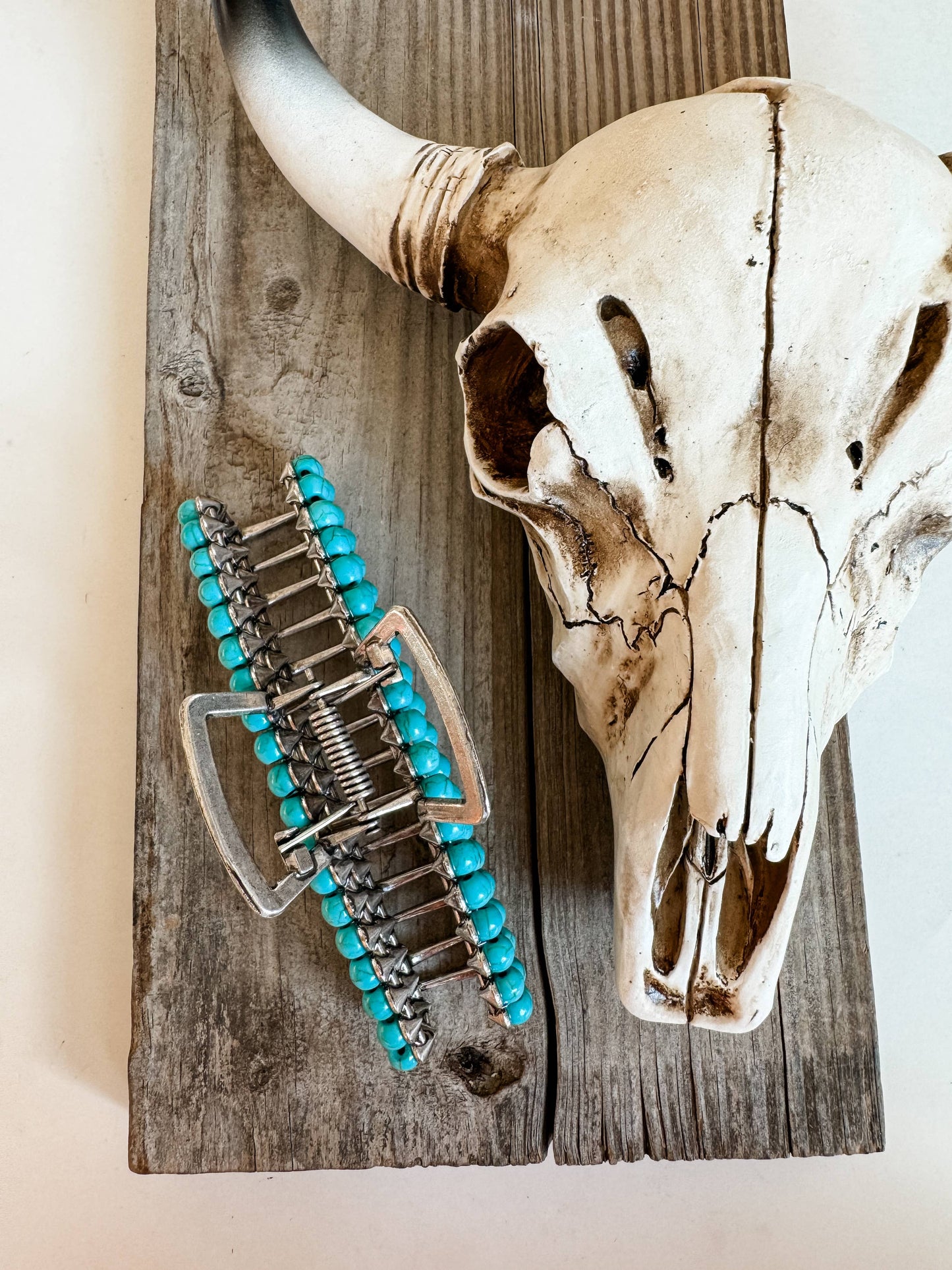 Large Western Metal Banana Hair Clip Claw: TURQUOISE/ COPPER