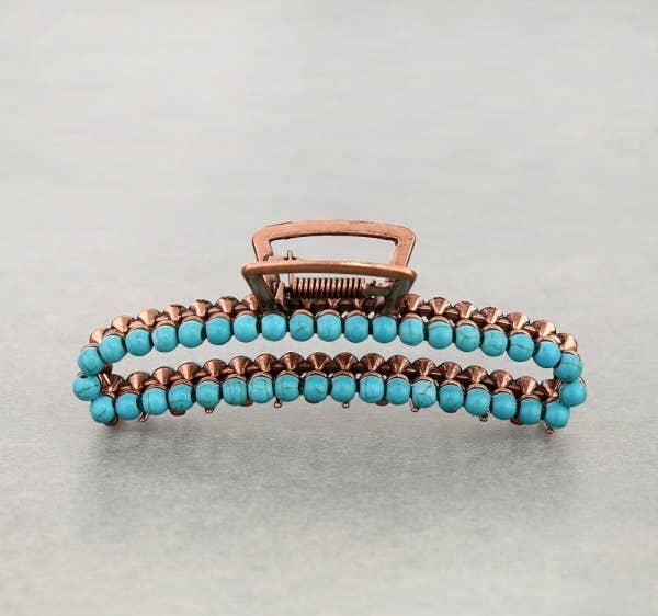 Large Western Metal Banana Hair Clip Claw: TURQUOISE/ COPPER