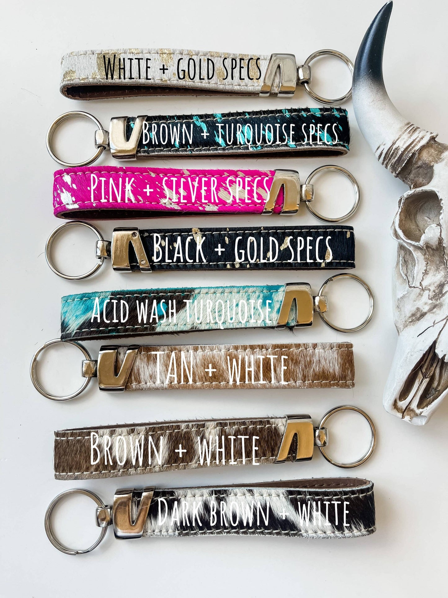 Western Hair On Cowhide Keychain: Black + white cowhide