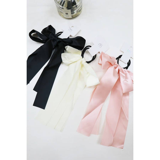 Solid Satin Long Ponytail Bow Hair Tie Set: MIX COLOR / ONE