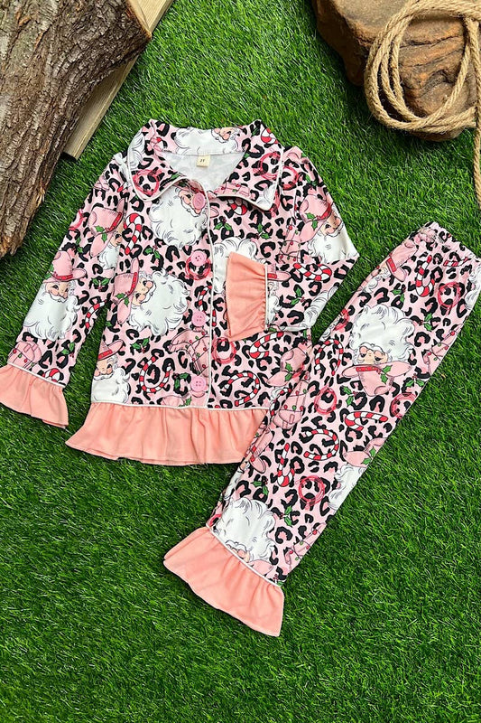 🔶SANTA & LEOPARD PRINTED PAJAMAS SET. KC2023-A-A: 12-18M