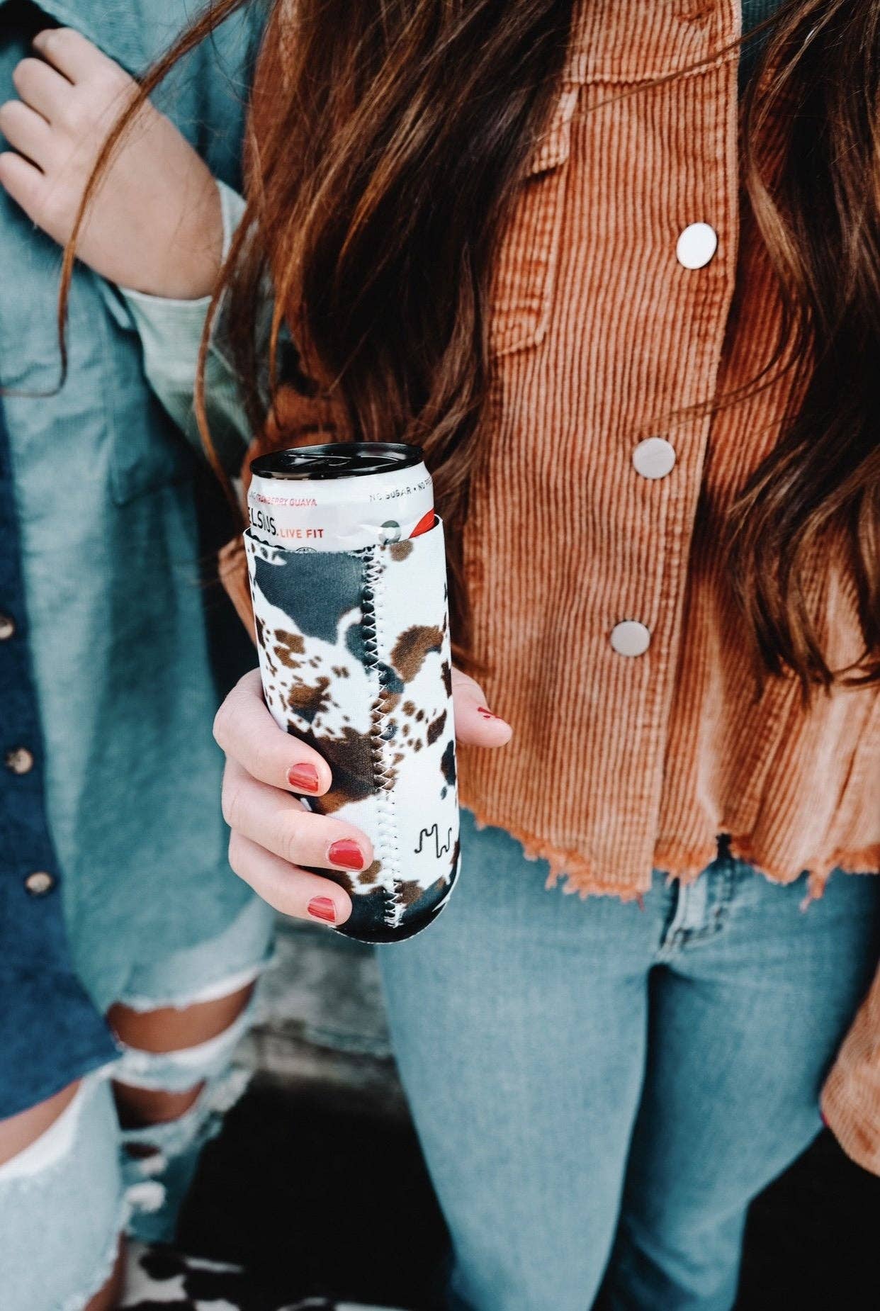 Mooving On Brown Cowhide Print Tall Coozie 2-Pack